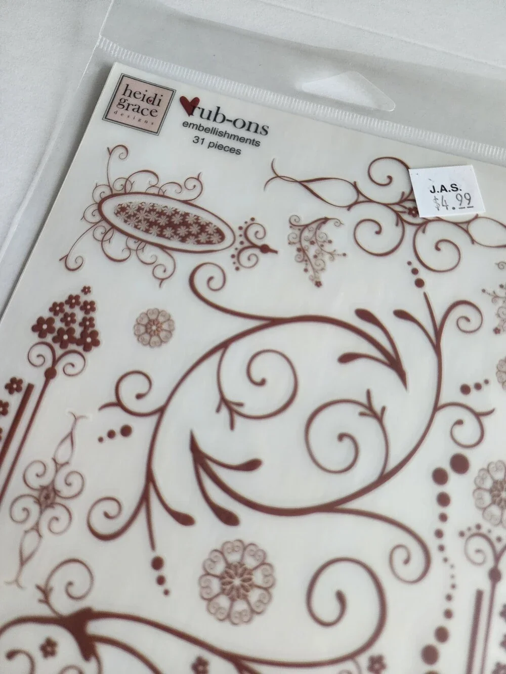 Heidi Grace Rub-On Transfers - Floral Maroon Scrolls Flowers - RETIRED NEW 27